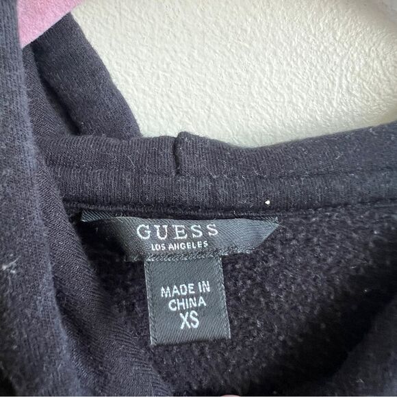 Guess Jeans Hoodie Womens Cropped Black Hooded Sweatshirt Size XS Y2K - Picture 3 of 4
